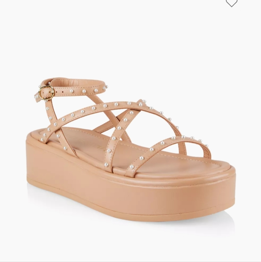 Stuart Weitzman Summerlift Pearl Platform Ankle-Strap Sandals Nude 9.5